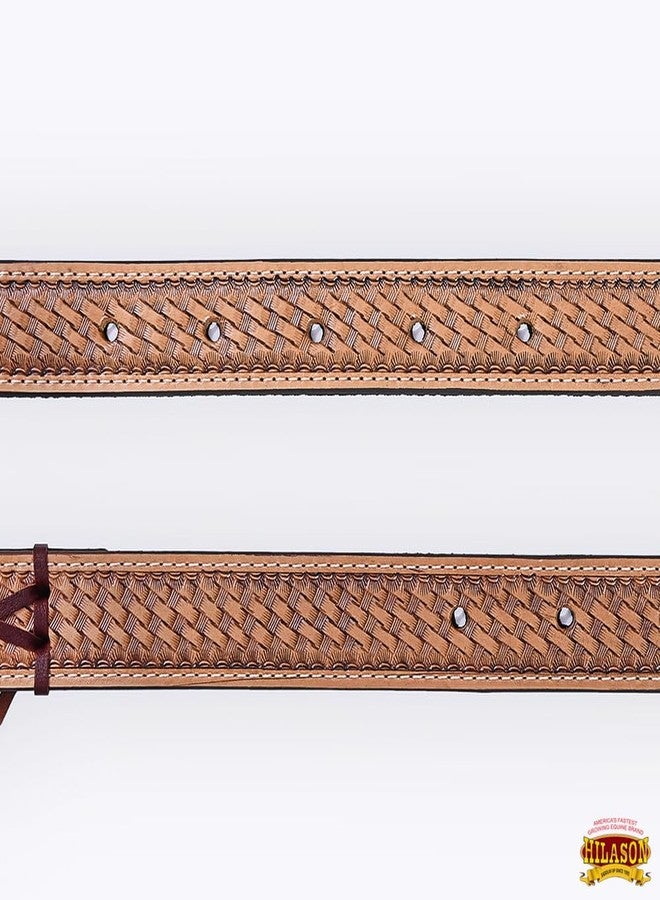 HILASON Western Leather Horse Saddle Back Billets with Basket Weave Tooled - Image 2